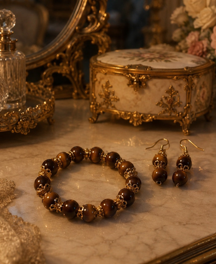 Tiger's Eye Bracelet & Earrings Set – Timeless Elegance | Be Glitzy Glam Collection