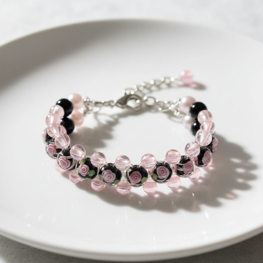 Black Rose Garden Bracelet – Breast Cancer Awareness
