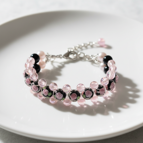 Black Rose Garden Bracelet – Breast Cancer Awareness