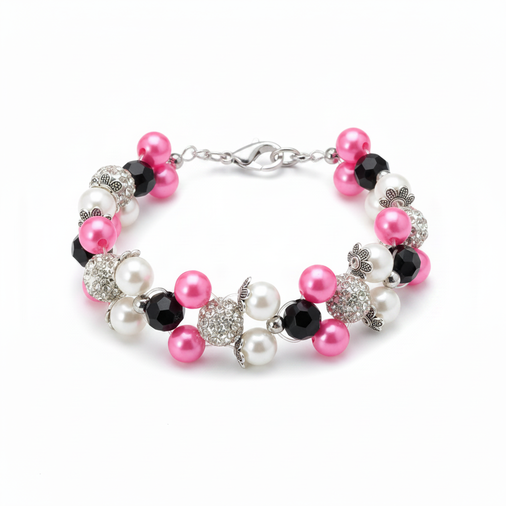 Hot Pink & White Pearl Bracelet – Breast Cancer Awareness