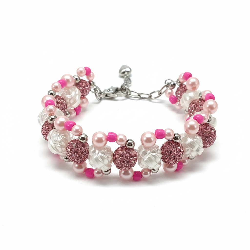 Rose Blossom & Crystal Pavé Bracelet – Breast Cancer Awareness Collection by Be Glitzy Glam
