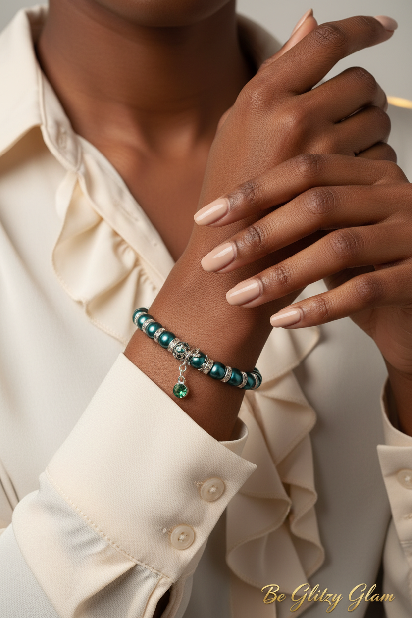 Black woman wearing the birthstone bracelet
