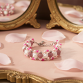 Rose Blossom & Crystal Pavé Bracelet on a vintage vanity with soft pink flower petals – Breast Cancer Awareness Collection by Be Glitzy Glam