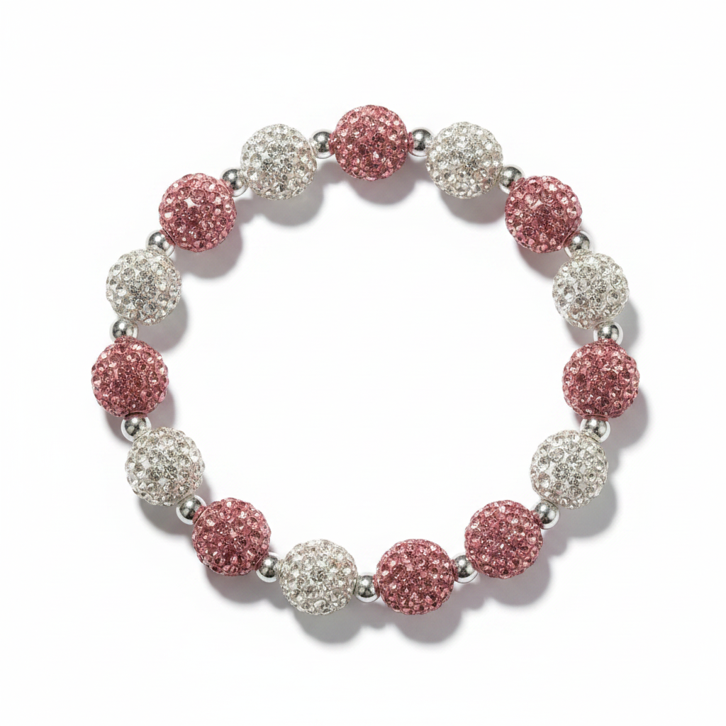 Pink & White Crystal Pavé Sparkle Bracelet – Breast Cancer Awareness Collection by Be Glitzy Glam
