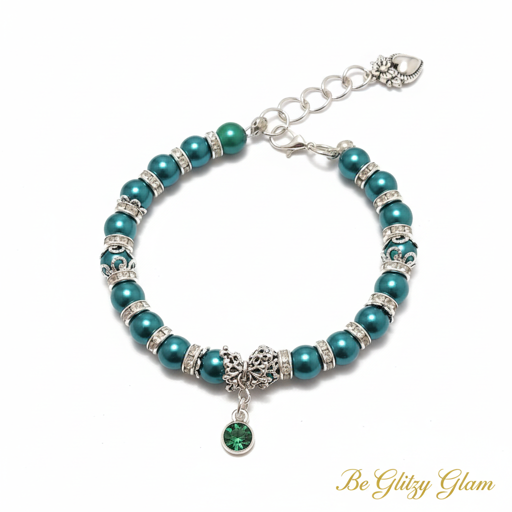 Birthstone bracelet by itself on white background
