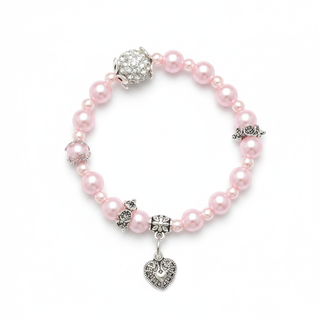 Pink Pearl Heart Charm Bracelet – Breast Cancer Awareness Collection by Be Glitzy Glam