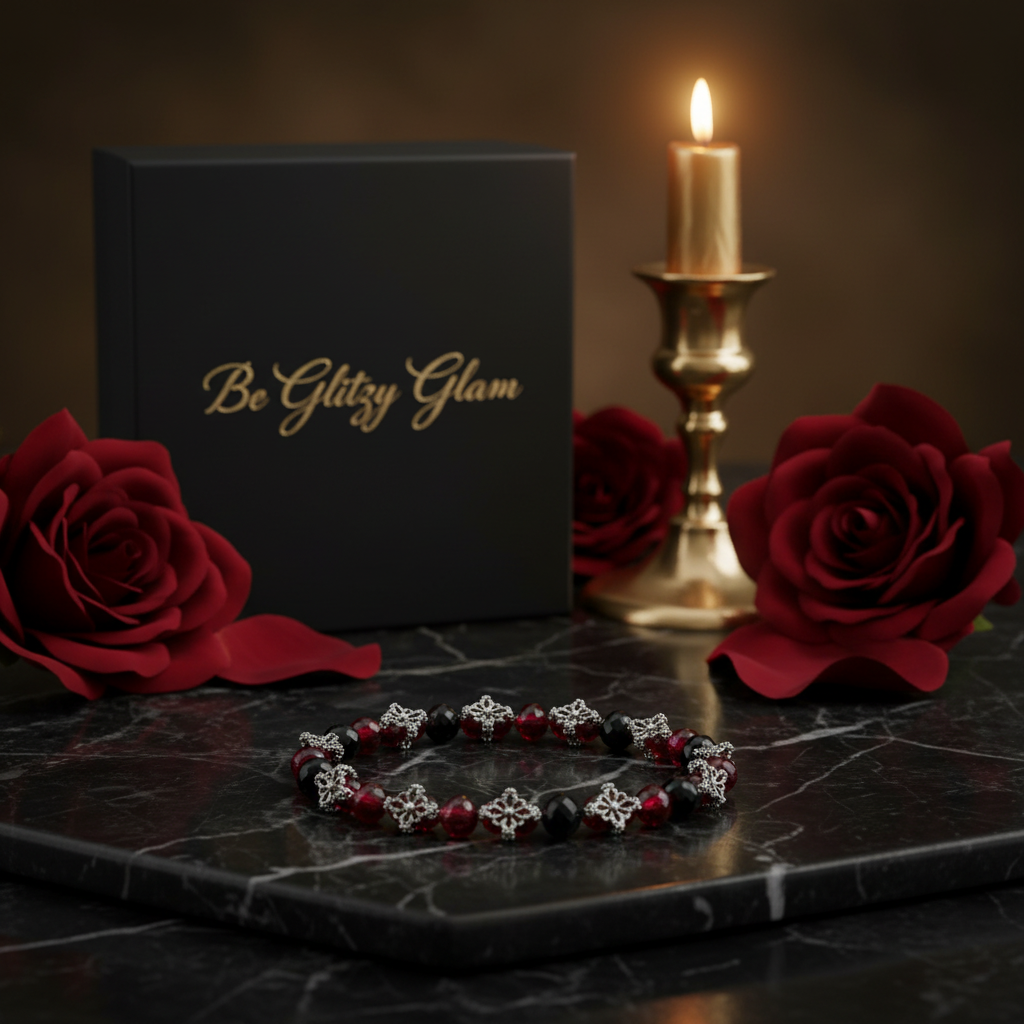 Midnight Ruby Stretch Bracelet – Luxury Lifestyle Photo by Be Glitzy Glam