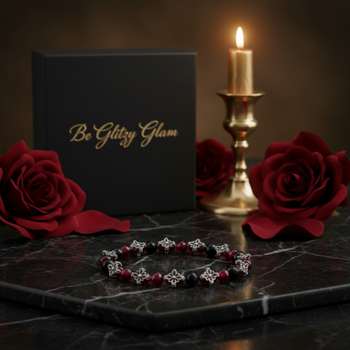 Midnight Ruby Stretch Bracelet – Luxury Lifestyle Photo by Be Glitzy Glam